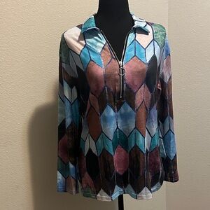 Colorful Geometric Zip-Up Blouse